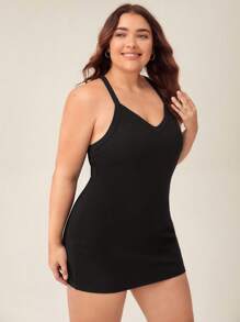 SHEIN BASICS Plus Solid Bodycon Dress - Black - View 6