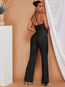 SHEIN BAE Áo liền quần nữ Lộ Lưng Hội Chữ thập Cắt ra Buộc lại màu trơn Gợi cảm - màu đen - Xem 2