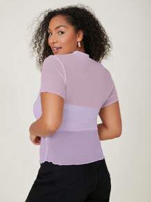 SHEIN Essnce áo nữ kích thước lớn Xù nhỏ cắt màu trơn Giải trí - Màu Lilac Tím - Xem 2