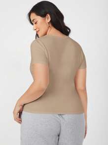 SHEIN BASICS Camiseta delgada unicolor - Caqui - Ver 2