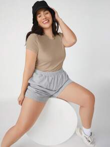 SHEIN BASICS Camiseta delgada unicolor - Caqui - Ver 5