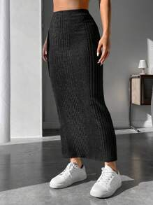 SHEIN PETITE High Waist Solid Pencil Skirt - Black - View 5