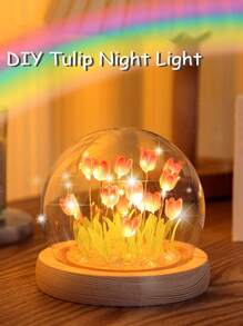 1pc Glass Creativity Night Light, Modern Tulip Decor LED Bedside Lamp For Party - Yellow - View 1
