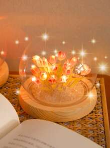 1pc Glass Creativity Night Light, Modern Tulip Decor LED Bedside Lamp For Party - Yellow - View 2