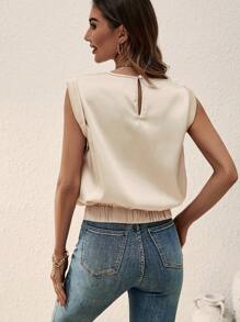 SHEIN LUNE Áo sơ mi nữ Thắt nút màu trơn Giải trí - Màu be - Xem 2