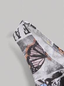 SHEIN MOD 字母與蝴蝶印花頭巾下擺牛仔上衣 - 彩色 - 查看 4