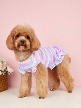 1pc Striped Print Pet Tee For Dog And Cat For Spring And Summer