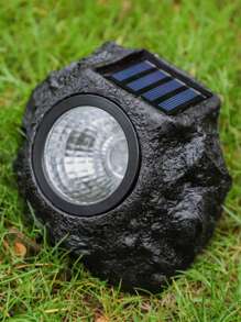 1 đèn LED năng lượng mặt trời ABS, đèn năng lượng mặt trời chống thấm nước thiết kế đá sáng tạo cho ngoài trời, đèn chiếu sáng ngoài trời cho lối đi, sân, hiên - màu đen - Xem 4