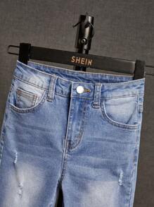 SHEIN Boys Ripped Frayed Bleach Wash Denim Shorts - Light Wash - View 4