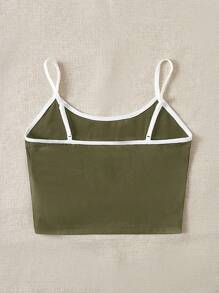 SHEIN EZwear 太陽印花撞色滾邊吊帶上衣 - 軍綠色 - 查看 2