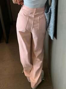 Solid Straight Leg Jeans - Baby Pink - View 2
