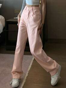 Solid Straight Leg Jeans - Baby Pink - View 3