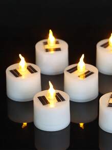 1 pieza Lámpara solar para césped de ABS, diseño creativo de vela, luz solar resistente al agua para caminos exteriores, iluminación de jardín exterior para caminos, patio, y yarda - Amarillo - Ver 2