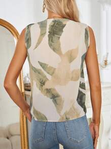 SHEIN Clasi 熱帶圖案交疊領無袖襯衫 - 彩色 - 查看 2