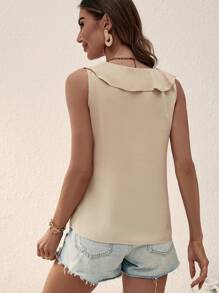 SHEIN Clasi Áo sơ mi nữ Xù màu trơn Giải trí - Màu Khaki - Xem 2