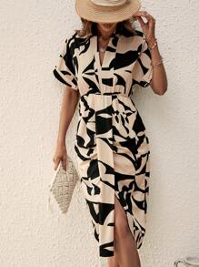 SHEIN Clasi 滿版印花蝙蝠袖連衣裙 - 彩色 - 查看 1