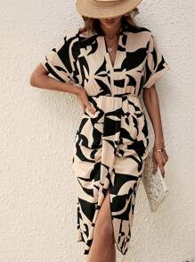 SHEIN Clasi 滿版印花蝙蝠袖連衣裙 - 彩色 - 查看 6