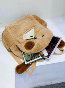全新 2025 中号个性化可爱毛绒背包学生包储物包书包户外书包便携、轻便、完美最佳搞笑新奇和恶搞礼物 - 卡其色 - 查看 8