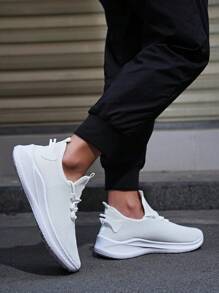 Giày thể thao dệt kim thoáng khí thời trang nam - trắng - Xem 5