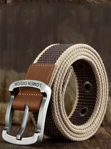 Men Geo Buckle Belt Boho Summer, School Casual, Business, Boyfriend Husband Father Dad Men Gift, Daily Wear, Fashion, Teen, Outdoor, Vacation, Athletic, Travel, Street, Boho, Vintage Fall, Autumn, Halloween Autumn-Winter Accessories,Suitable For Teens, Youth,Men,Casual, Outdoor, Athletic, Vacation, Graduation Gifts, Birthday, Daily Wear - Khaki - View 1
