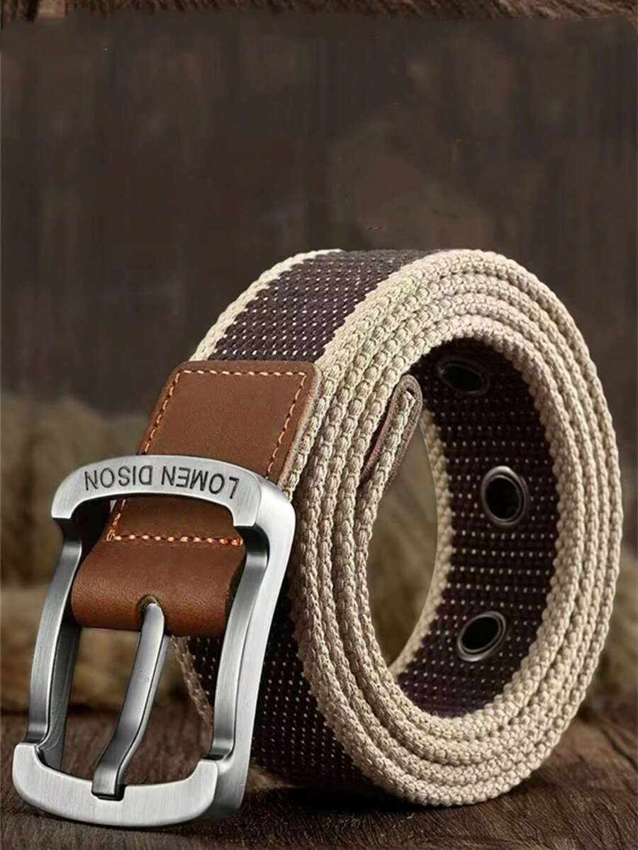 Men Geo Buckle Belt Boho Summer, School Casual, Business, Boyfriend Husband Father Dad Men Gift, Daily Wear, Fashion, Teen, Outdoor, Vacation, Athletic, Travel, Street, Boho, Vintage Fall, Autumn, Halloween Autumn-Winter Accessories,Suitable For Teens, Youth,Men,Casual, Outdoor, Athletic, Vacation, Graduation Gifts, Birthday, Daily Wear - Khaki - View 1