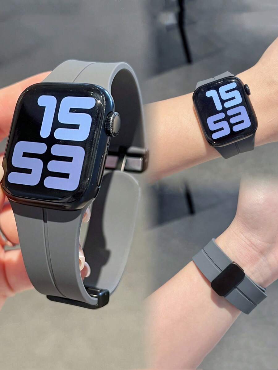 1条硅胶磁吸表带，兼容 42mm、38mm、40mm、41mm、44mm、45mm、46mm、49mm，时尚智能手表替换表带，适用于Series Ultra2、Ultra SE2、SE 11、10、9、8、7、6、5、4、3、2、1，可作为学生返校礼物 - 深灰色 - 查看 1