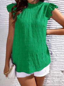 SHEIN Maternity Frill Mock Neck Ruffle Armhole Crinkle Top - Green - View 1