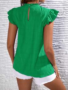 SHEIN Maternity Frill Mock Neck Ruffle Armhole Crinkle Top - Green - View 4