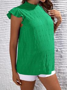 SHEIN Maternity Frill Mock Neck Ruffle Armhole Crinkle Top - Green - View 5