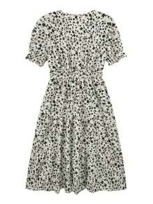 小碎花泡泡袖洋裝