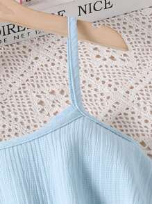 SHEIN Vintaside Kids Tween Girl Ruffle Hem Cami Top & Pleated Wide Leg Pants - Baby Blue - View 4