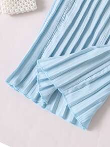 SHEIN Vintaside Kids Tween Girl Ruffle Hem Cami Top & Pleated Wide Leg Pants - Baby Blue - View 5