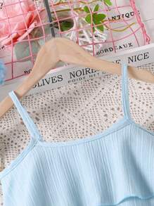 SHEIN Vintaside Kids Tween Girl Ruffle Hem Cami Top & Pleated Wide Leg Pants - Baby Blue - View 6
