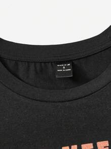 Eduely 标语和骷髅印花 T 恤，女装，夏季，100% 纯棉，节日，感恩节 - 黑色 - 查看 4