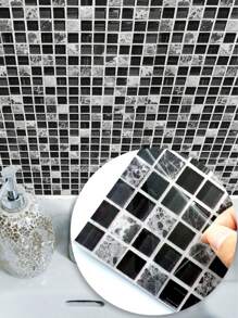10pcs PVC Black And White Mosaic Wall Stickers Kitchen Bathroom Adhesive Tile Sticker