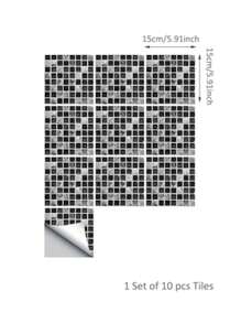10pcs PVC Black And White Mosaic Wall Stickers Kitchen Bathroom Adhesive Tile Sticker