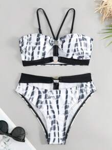 Bộ Bikini Cut-Out Đi Biển Mùa Hè Tie Dye - trắng - Xem 3