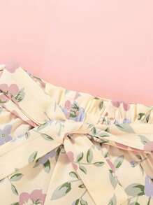 Baby Girl Ruffle Trim Bodysuit & Floral Shorts & Headband - Yellow - View 4