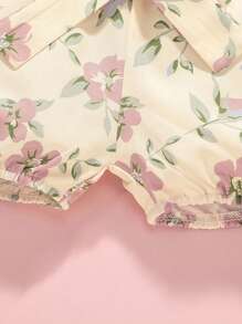 Baby Girl Ruffle Trim Bodysuit & Floral Shorts & Headband - Yellow - View 5