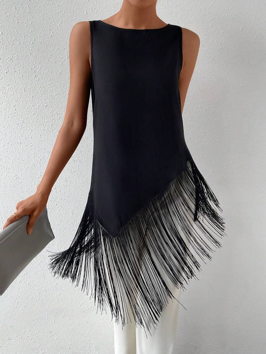 Chiquease 流苏不对称下摆背心、无袖上衣