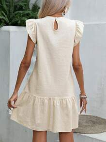 Breezaya Solid Ruffle Hem Smock Dress Vacation Beach Outfits Women - Apricot - View 2