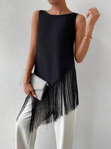 Chiquease 流苏不对称下摆背心、无袖上衣