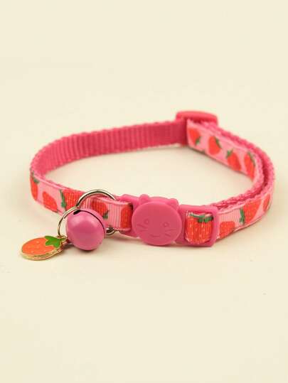 1pc Strawberry Print Pet Collar For Dog And Cat For Outdoor