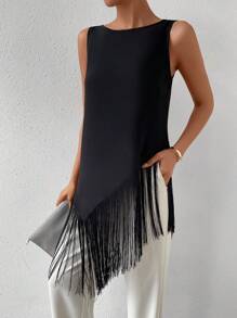 Chiquease 流苏不对称下摆背心、无袖上衣