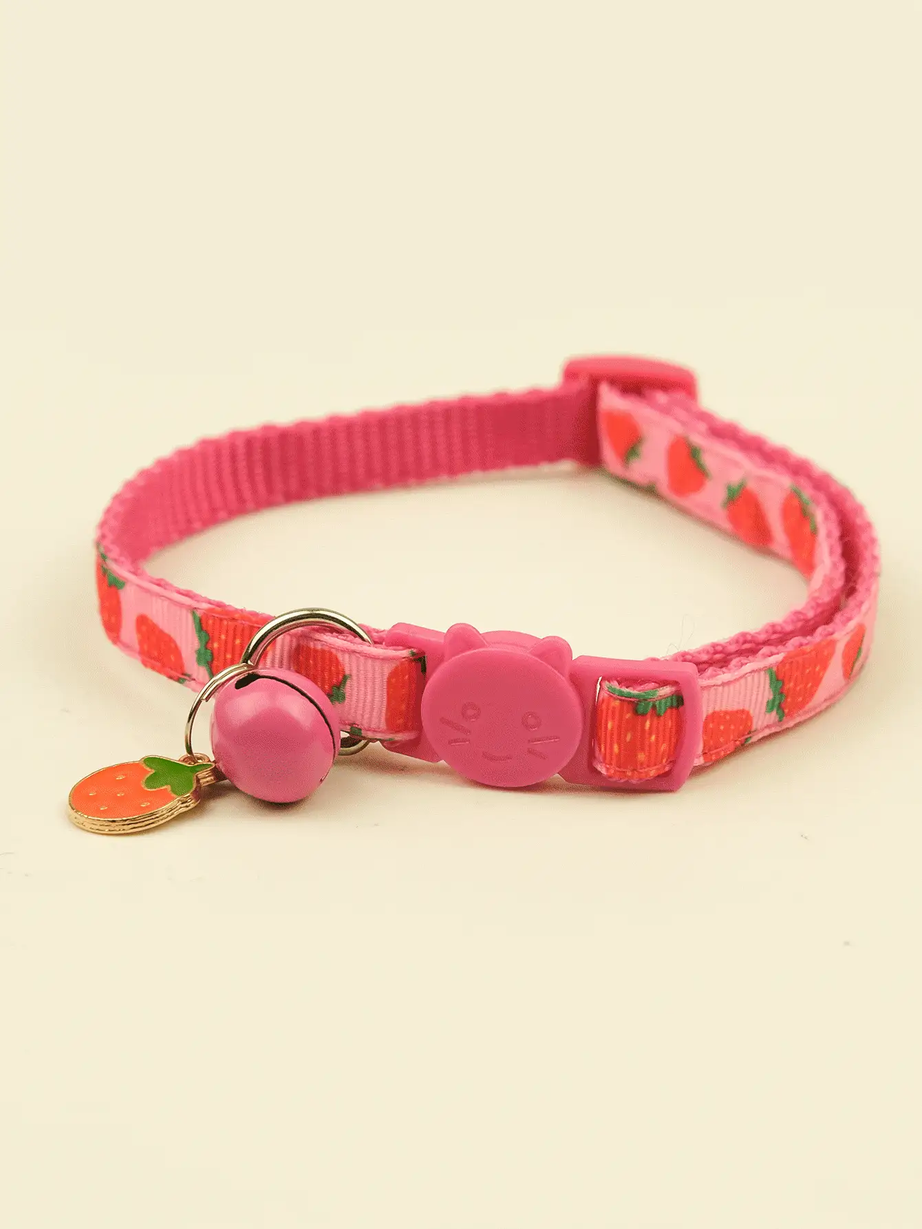 1pc Strawberry Print Pet Collar For Dog And Cat For Outdoor - Hot Pink - View 2