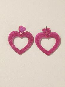 心形耳墜 - 玫紅色 - 查看 2