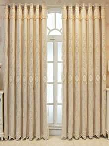 刺繡細節單片窗簾歐式滌綸遮光窗簾適用於客廳和臥室 - 米色 - 查看 6