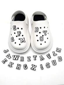 26pcs Letter Design Shoe Decoration, PVC Fashionable Accessories For Clogs Slides - Black and White - View 1