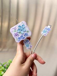 3 cái Bộ bảo vệ cáp dữ liệu họa tiết hoa & Bộ nắp đầu sạc - Nhiều màu - Xem 3