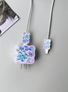 3 cái Bộ bảo vệ cáp dữ liệu họa tiết hoa & Bộ nắp đầu sạc - Nhiều màu - Xem 4